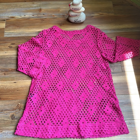 💖Ronnie Salloway boat neck net coverup with 3/4 sleeves - Picture 4 of 5